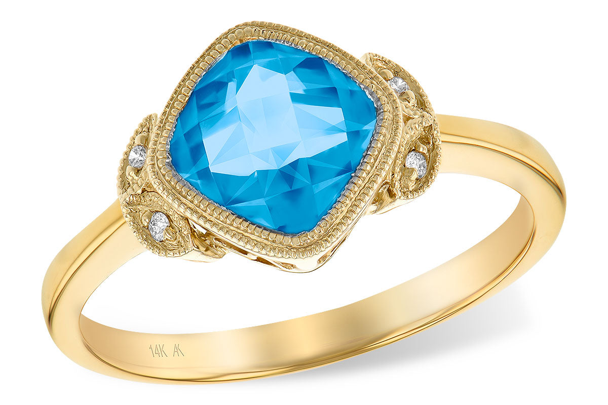 Allison Kaufman Blue Topaz & Diamond Ring in 14K Yellow Gold, 1.65 ctw (X18945)