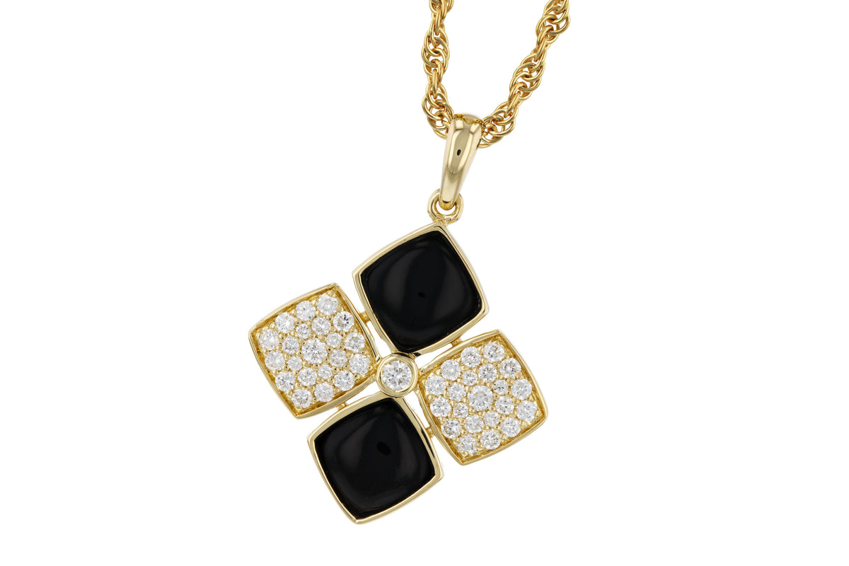 Allison Kaufman Onyx & Diamond Necklace in 14K Yellow Gold, 1.50 ctw