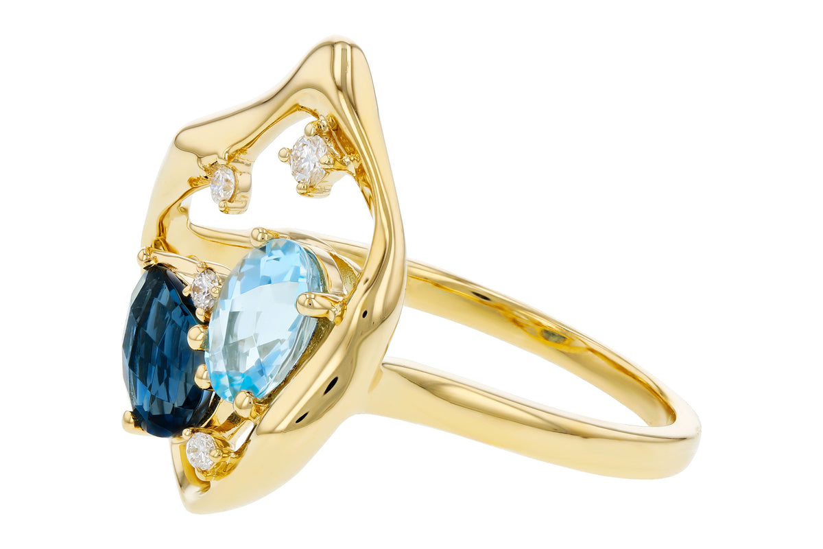 Allison Kaufman Blue Topaz & Diamond Ring in 14K Yellow Gold, 1.67 ctw, alternate view