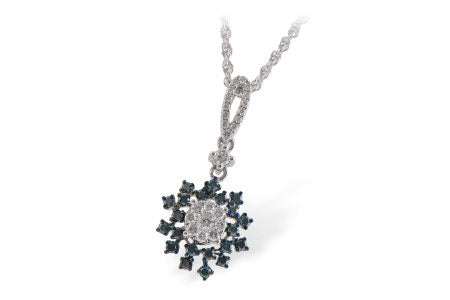 Allison Kaufman Blue Diamond Necklace in 14K White Gold, 0.47 ctw