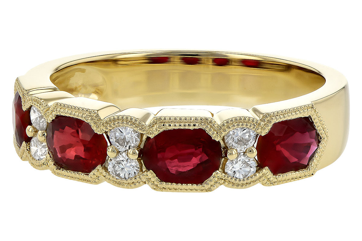 Allison Kaufman Ruby & Diamond Wedding Band in 14K Yellow Gold, 1.84 ctw, alternate view