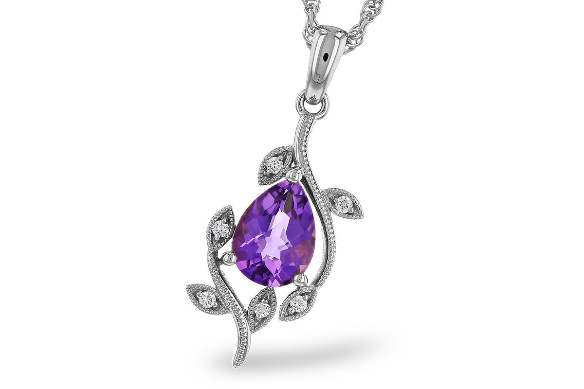 Allison Kaufman Amethyst & Diamond Necklace in 14K White Gold, 0.93 ctw