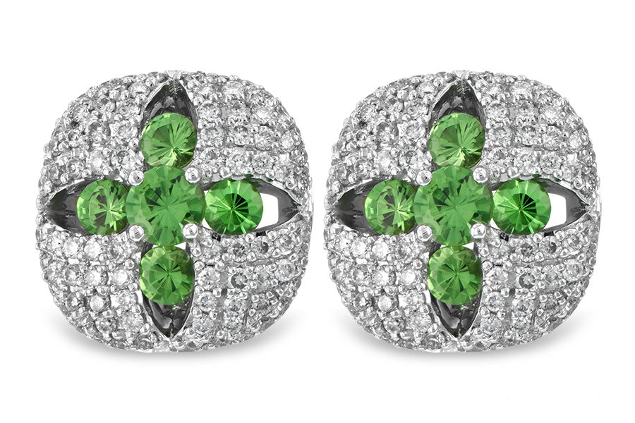 Allison Kaufman Green Garnet & Diamond Earrings in 14K White Gold, 1.15 ctw