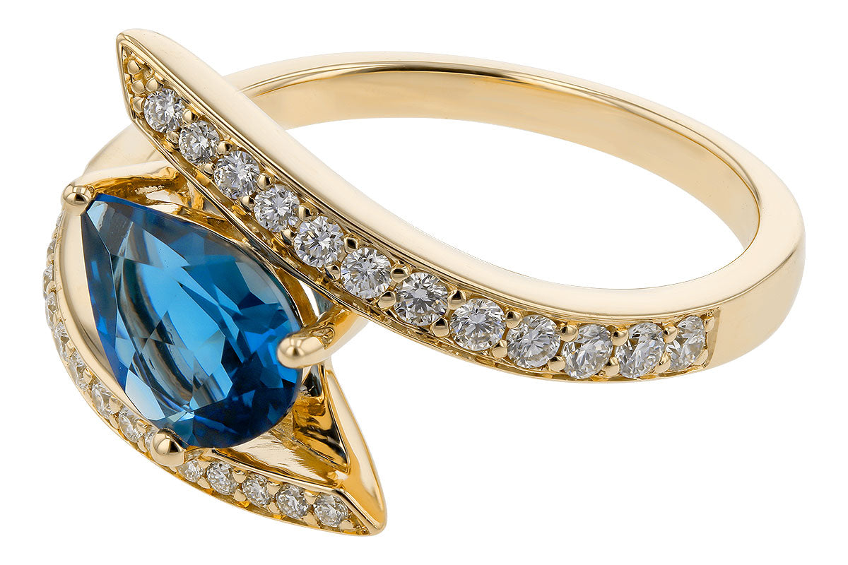 Allison Kaufman London Blue Topaz & Diamond Ring in 14K Yellow Gold, 1.28 ctw, alternate view