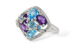 Allison Kaufman Blue Topaz, Amethyst & Diamond Ring in 14K White Gold, 1.67 ctw