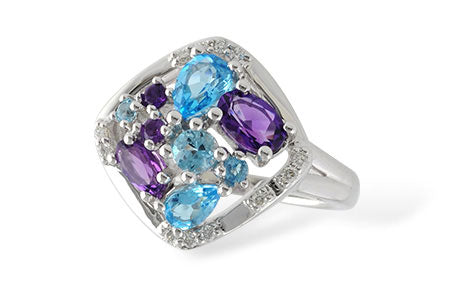 Allison Kaufman Blue Topaz, Amethyst & Diamond Ring in 14K White Gold, 1.67 ctw