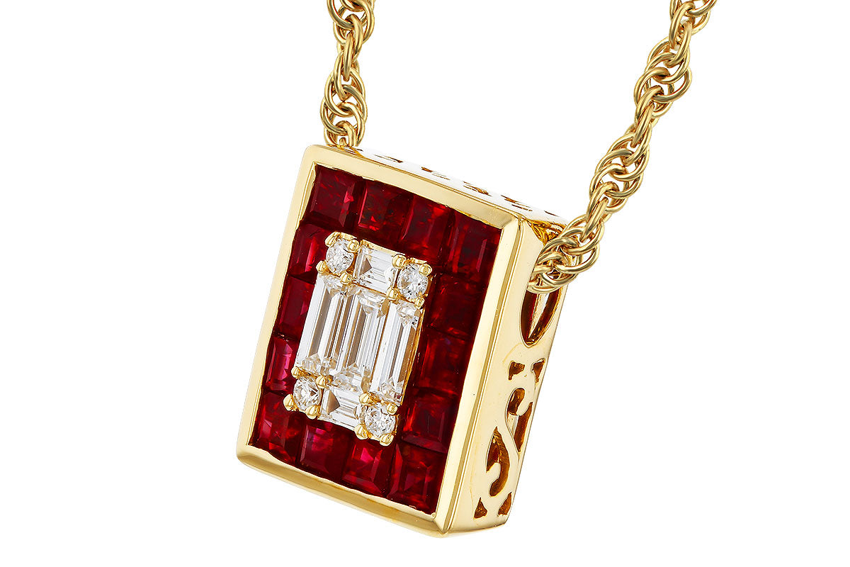 Allison Kaufman Ruby & Diamond Necklace in 14K Yellow Gold, 1.00 ctw, alternate view