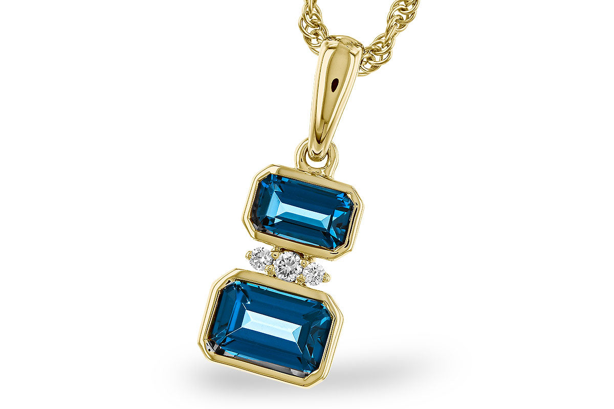 Allison Kaufman London Blue Topaz & Diamond Necklace in 14K Yellow Gold, 0.98 ctw