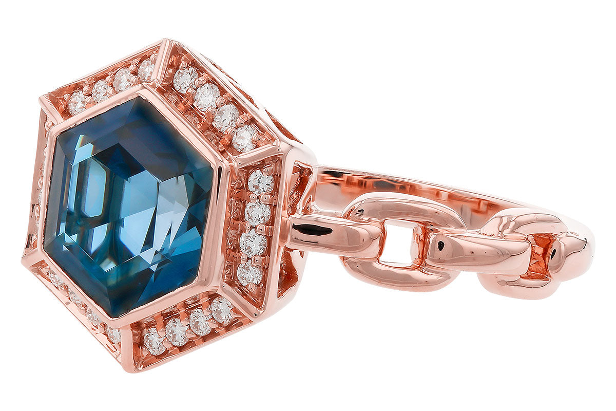 Allison Kaufman London Blue Topaz & Diamond Ring in 14K Rose Gold, 2.14 ctw, alternate view