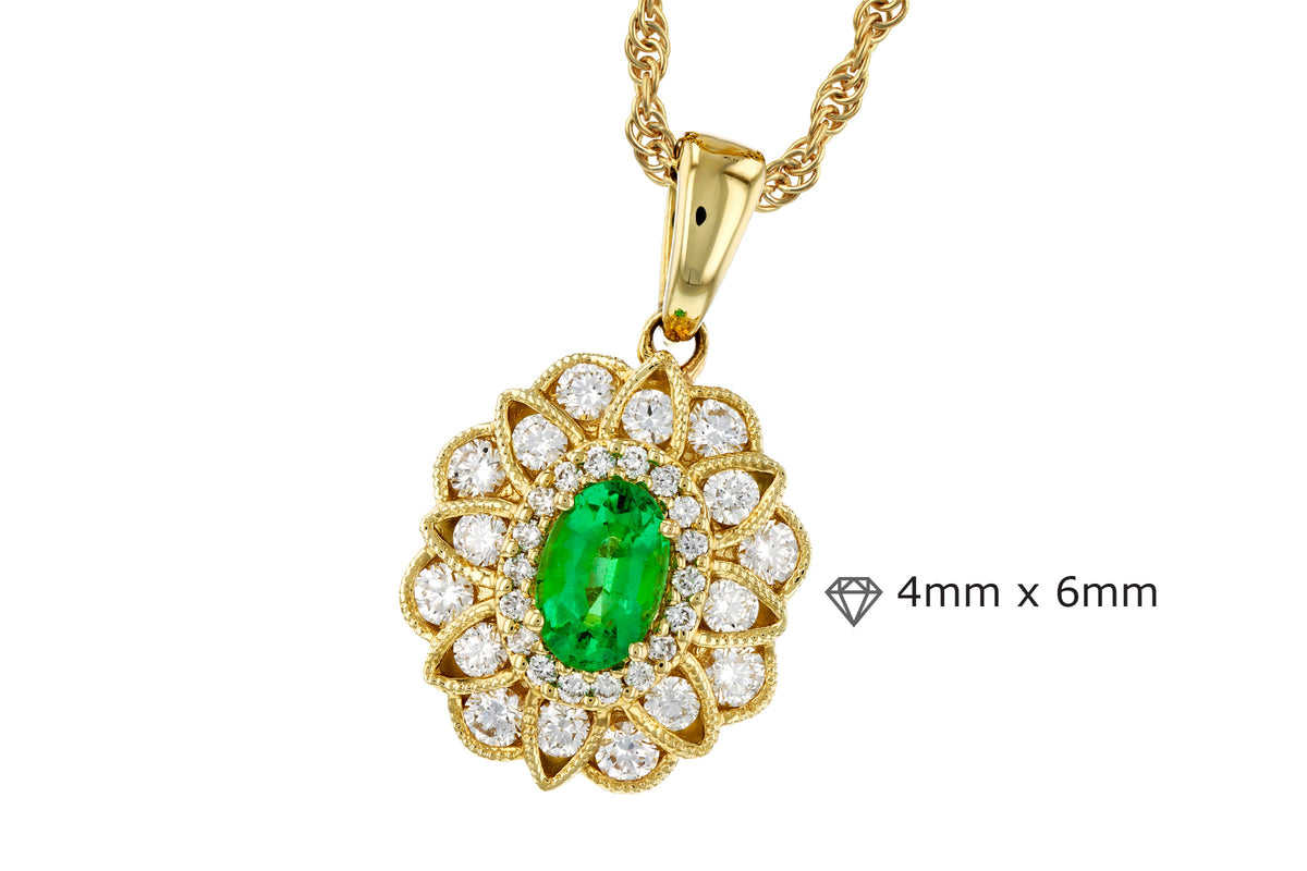 Allison Kaufman Emerald & Diamond Necklace in 14K Yellow Gold, 0.98 ctw, alternate view
