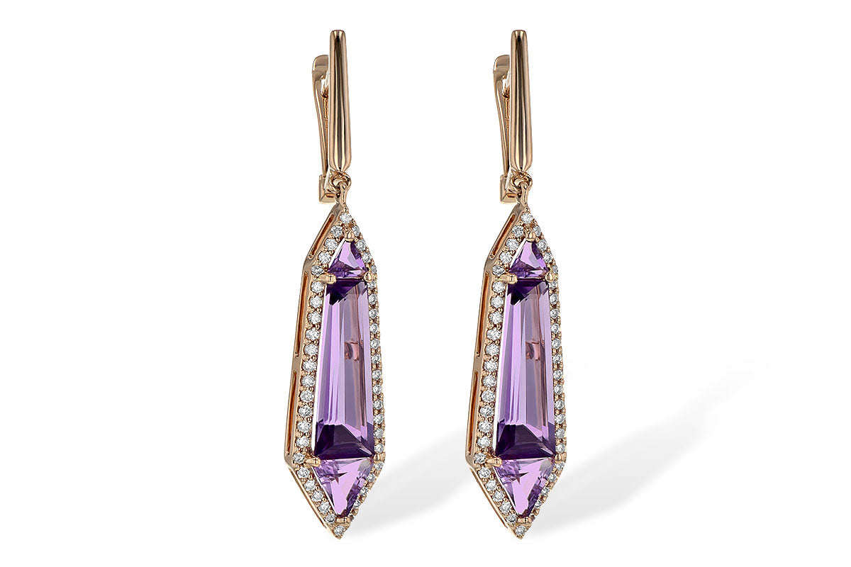 Allison Kaufman Amethyst & Diamond Earrings in 14K Rose Gold, 4.47 ctw
