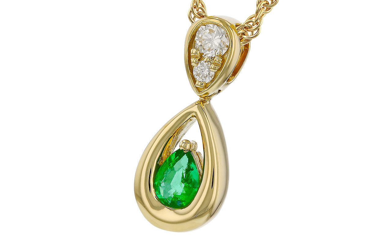 Allison Kaufman Emerald & Diamond Necklace in 14K Yellow Gold, 0.16 ctw, alternate view