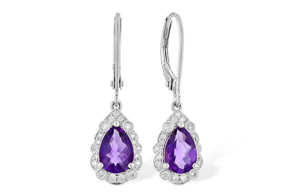 Allison Kaufman Amethyst & Diamond Earrings in 14K White Gold, 1.30 ctw