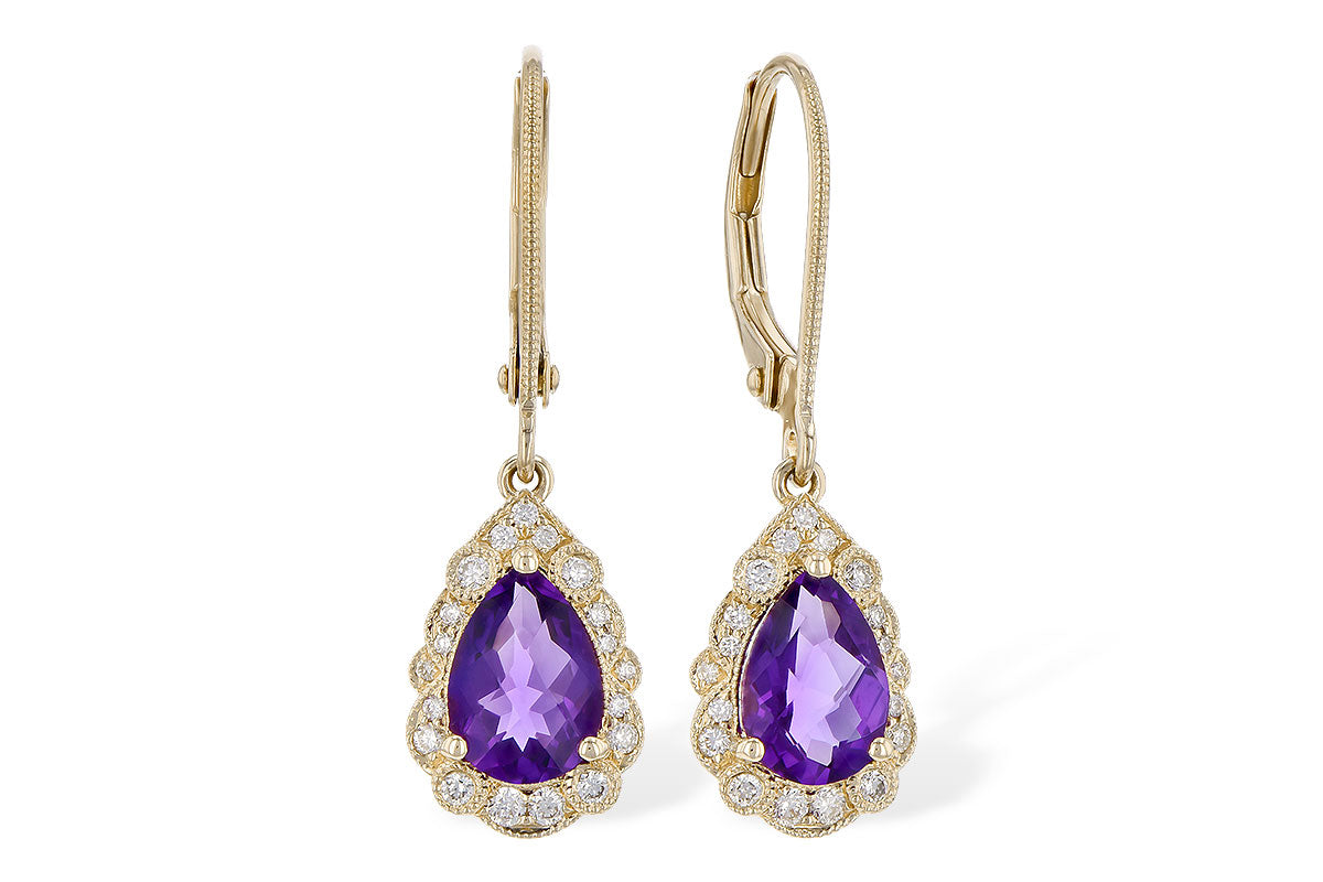Allison Kaufman Amethyst & Diamond Earrings in 14K Yellow Gold, 1.30 ctw