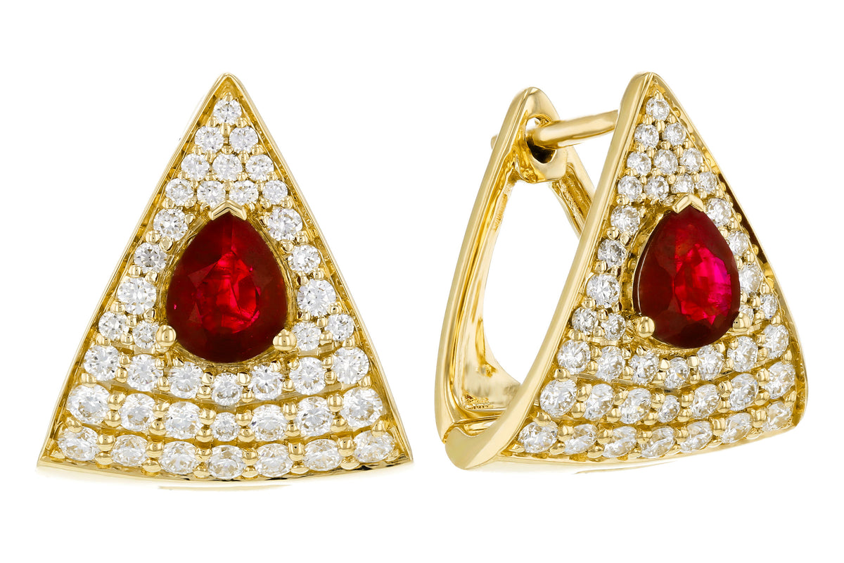 Allison Kaufman Ruby & Diamond Earrings in 14K Yellow Gold, 1.18 ctw