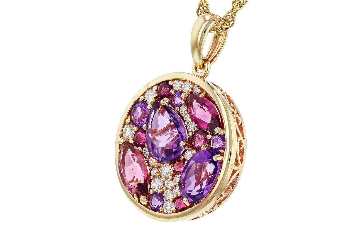 Allison Kaufman Amethyst, Pink Tourmaline & Diamond Necklace in 14K Yellow Gold, 2.00 ctw, alternate view
