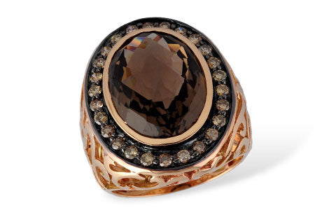Allison Kaufman Smoky Quartz & Brown Diamond Ring in 14K Rose Gold, 8.56 ctw