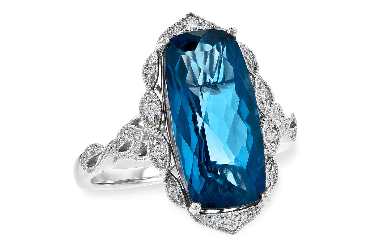 Allison Kaufman London Blue Topaz & Diamond Ring in 14K White Gold, 6.90 ctw