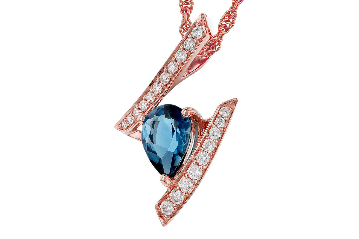 Allison Kaufman London Blue Topaz & Diamond Necklace in 14K Rose Gold, 1.23 ctw, alternate view