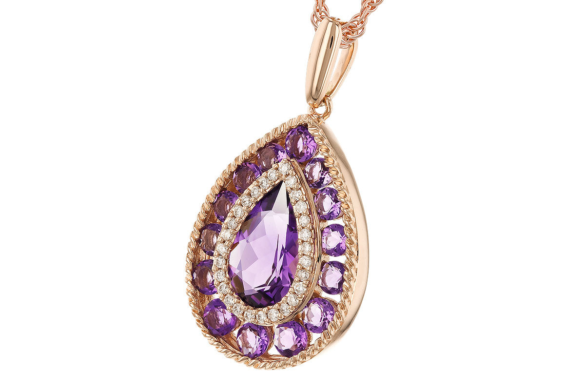 Allison Kaufman Amethyst & Diamond Necklace in 14K Rose Gold, 2.05 ctw, alternate view