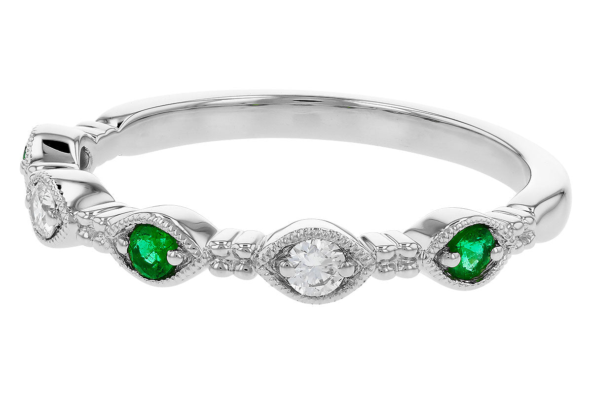 Allison Kaufman Emerald & Diamond Wedding Band in 14K White Gold, 0.19 ctw (W2726), alternate view