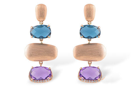 Allison Kaufman Blue Topaz, Amethyst & Diamond Earrings in 14K Rose Gold, 9.23 ctw