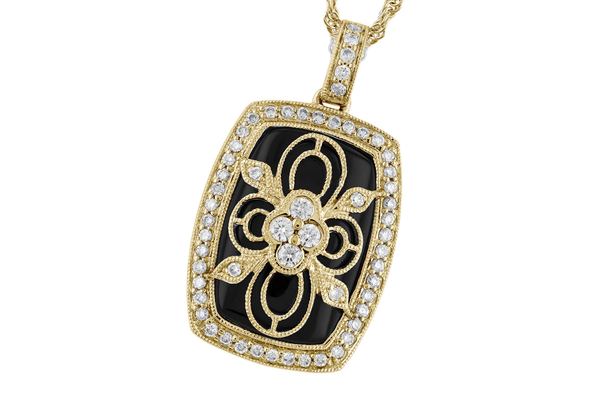 Allison Kaufman Onyx & Diamond Necklace in 14K Yellow Gold, 0.38 ctw (N7396)