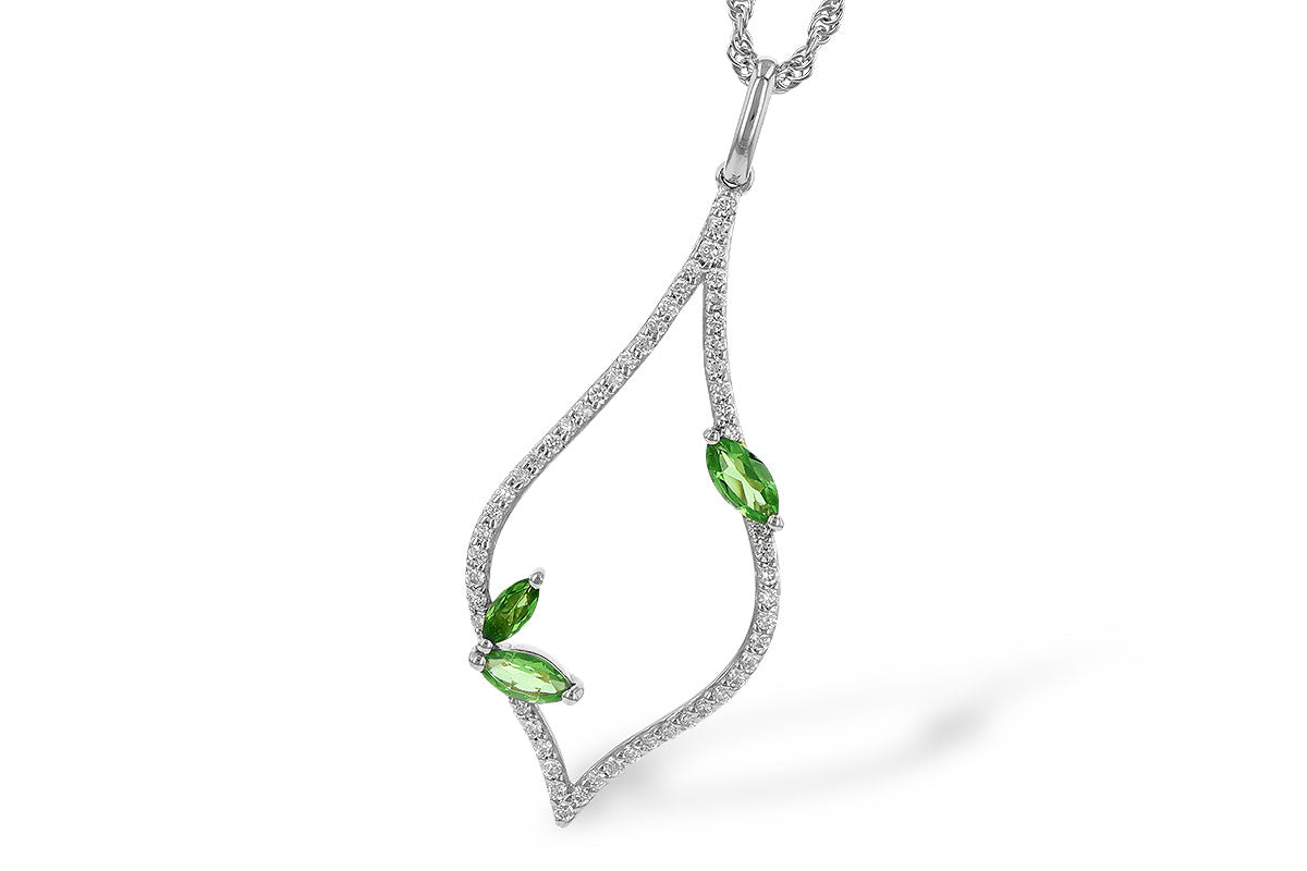 Allison Kaufman Green Garnet & Diamond Necklace in 14K White Gold, 0.55 ctw (N8162)