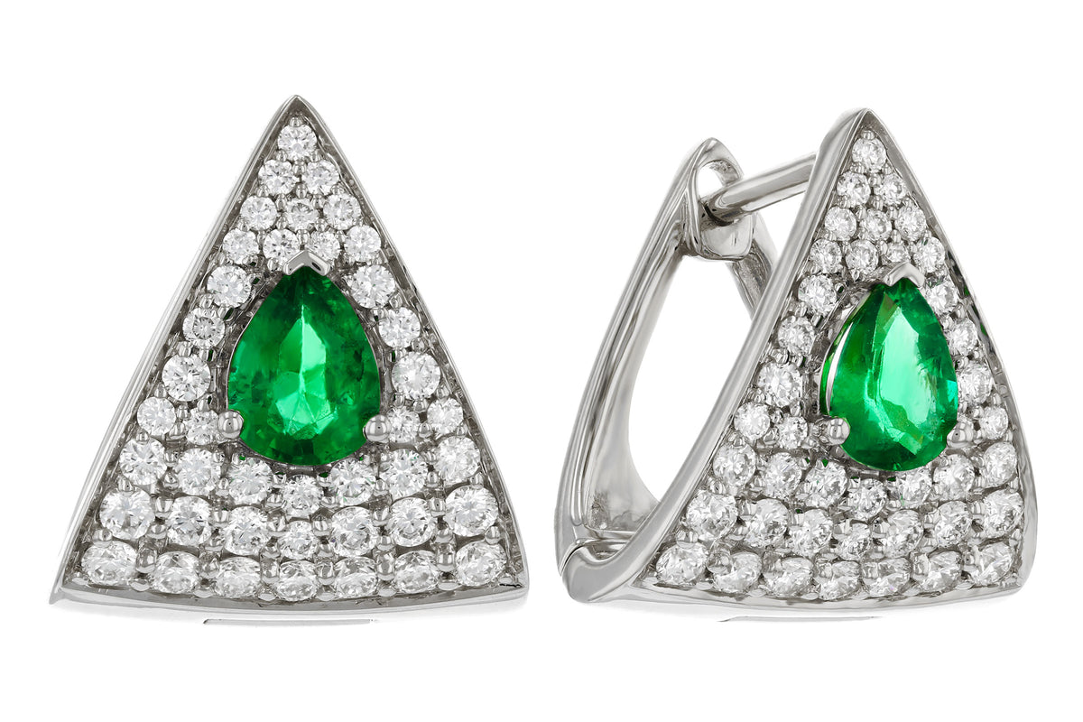 Allison Kaufman Emerald & Diamond Earrings in 14K White Gold, 1.00 ctw