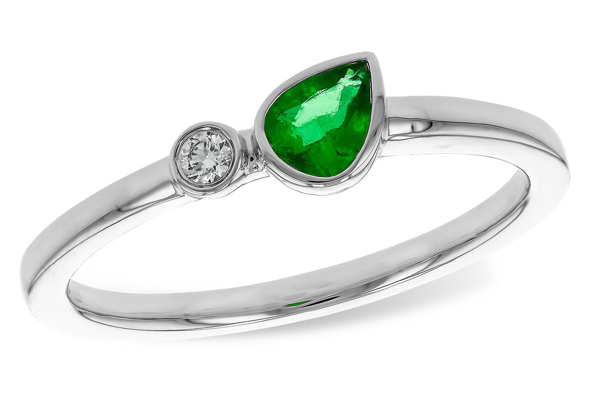 Allison Kaufman Emerald & Diamond Ring in 14K White Gold, 0.22 ctw