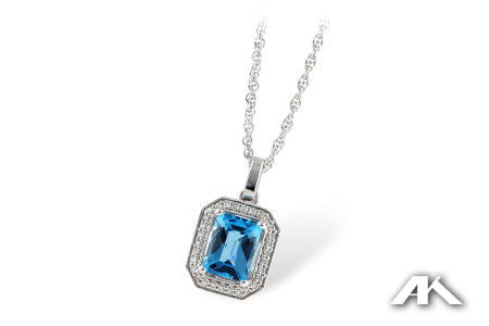 Allison Kaufman Blue Topaz & Diamond Necklace in 14K White Gold, 1.86 ctw