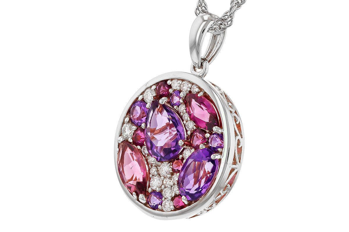 Allison Kaufman Amethyst, Pink Tourmaline & Diamond Necklace in 14K White Gold, 2.00 ctw, alternate view