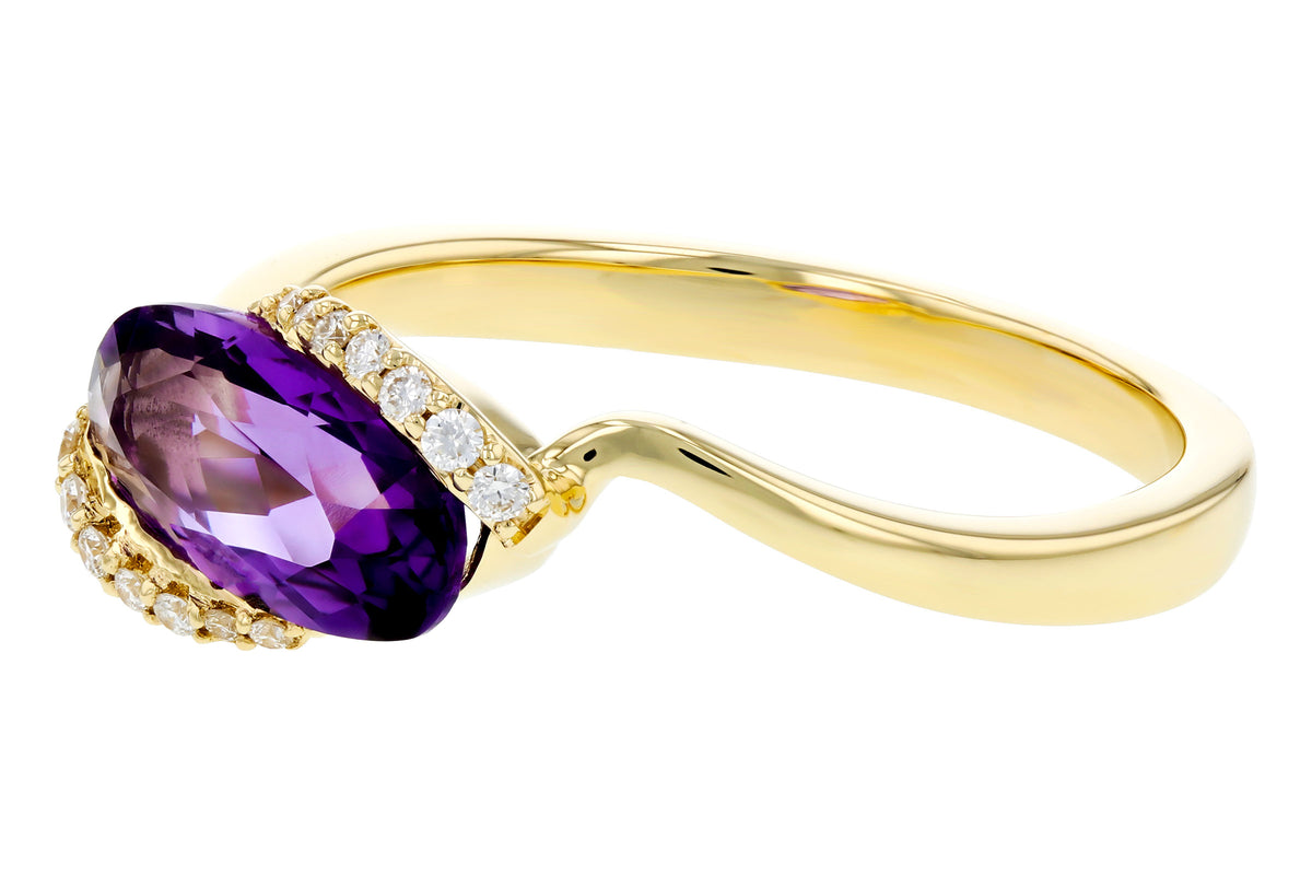 Allison Kaufman Amethyst & Diamond Ring in 14K Yellow Gold, 1.13 ctw, alternate view