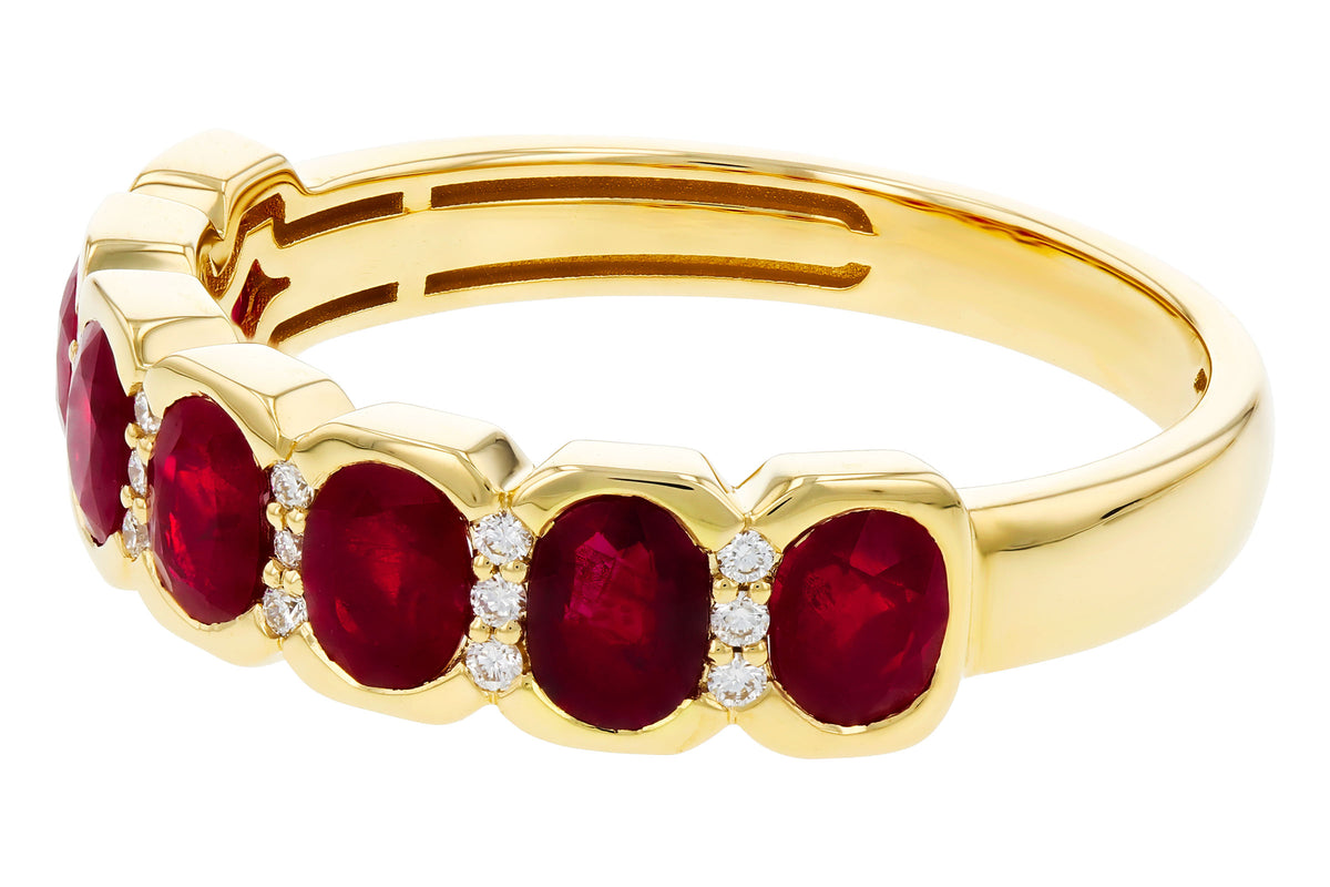 Allison Kaufman Ruby & Diamond Wedding Band in 14K Yellow Gold, 1.52 ctw, alternate view