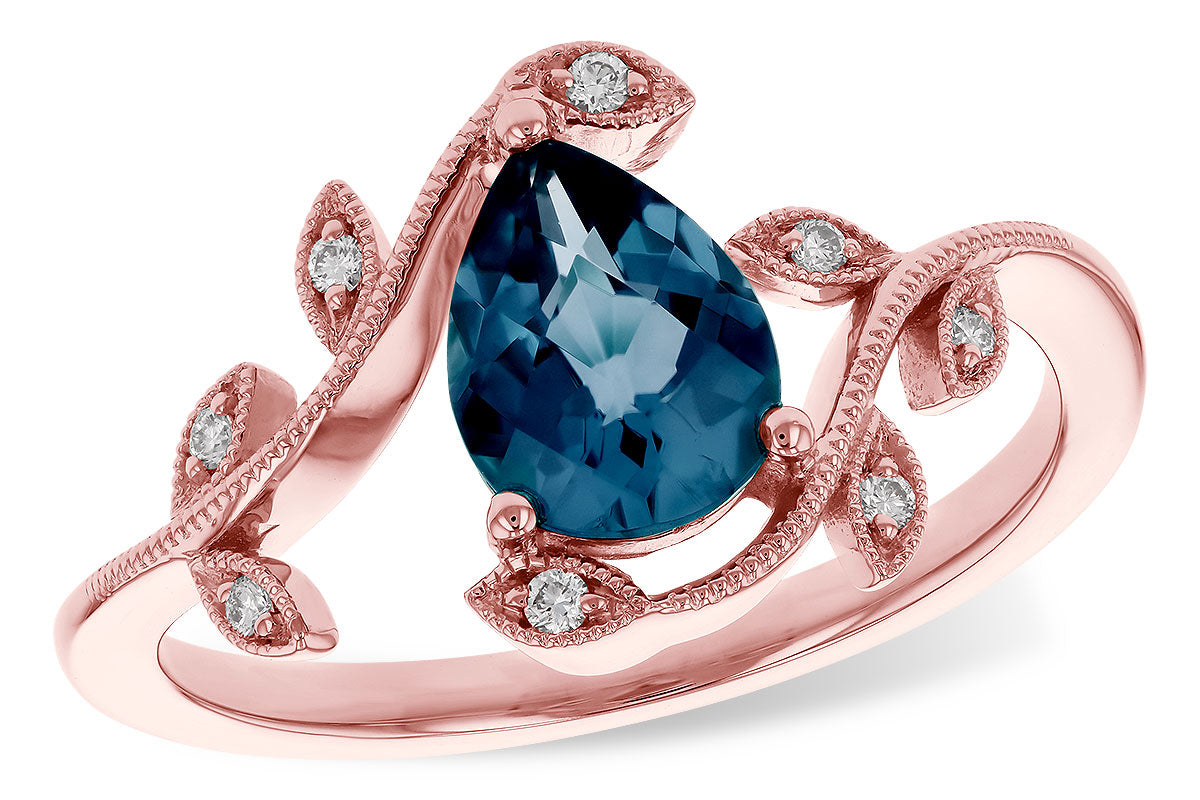 Allison Kaufman London Blue Topaz & Diamond Ring in 14K Rose Gold, 1.26 ctw