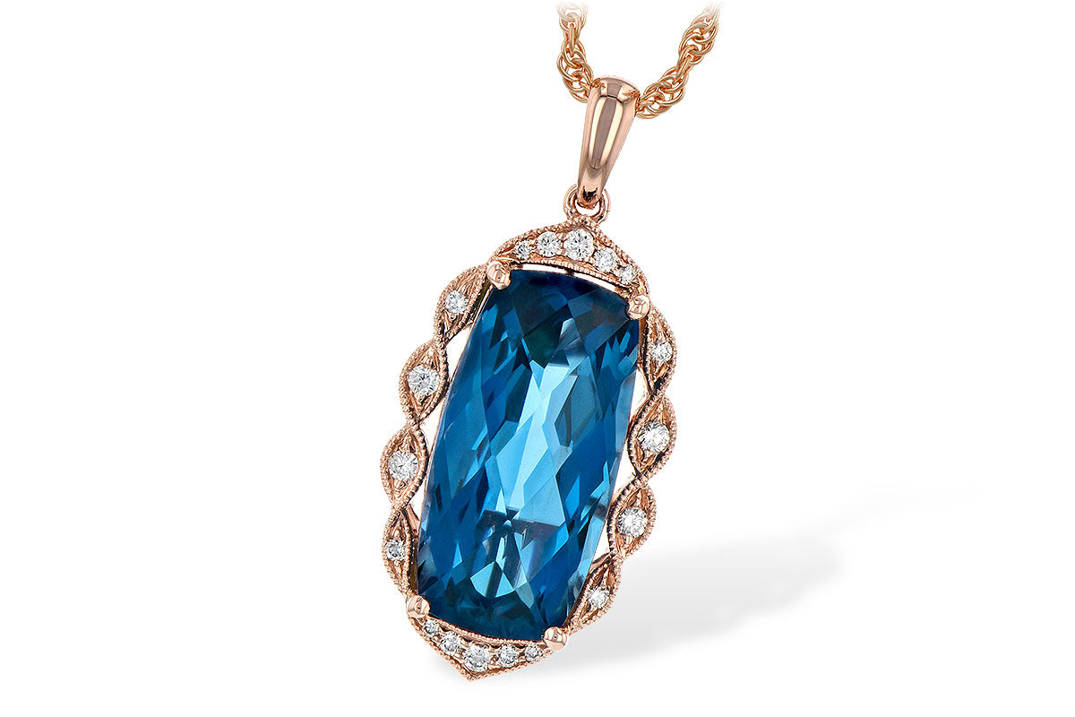 Allison Kaufman London Blue Topaz & Diamond Necklace in 14K Rose Gold, 6.81 ctw