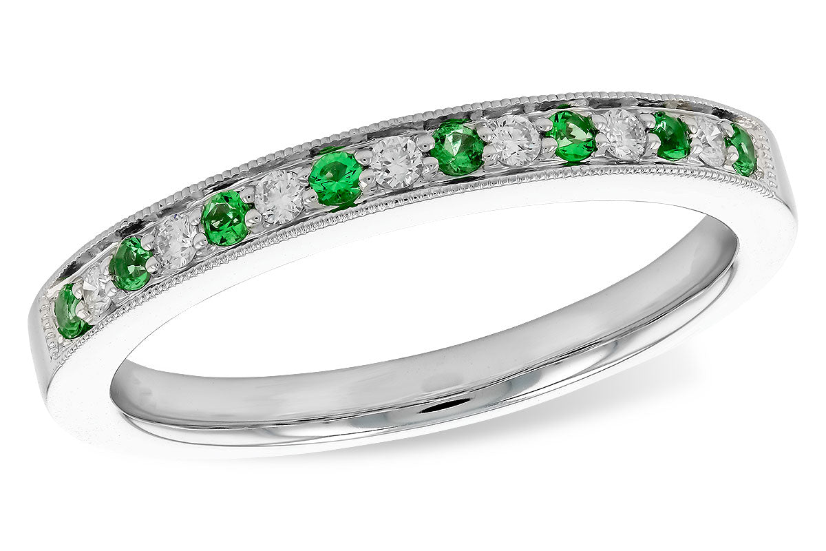 Allison Kaufman Emerald & Diamond Wedding Band in 14K White Gold, 0.16 ctw