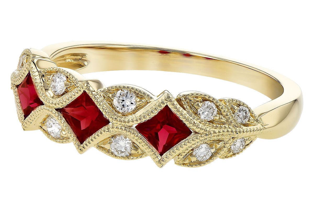 Allison Kaufman Ruby & Diamond Wedding Band in 14K Yellow Gold, 0.70 ctw, alternate view