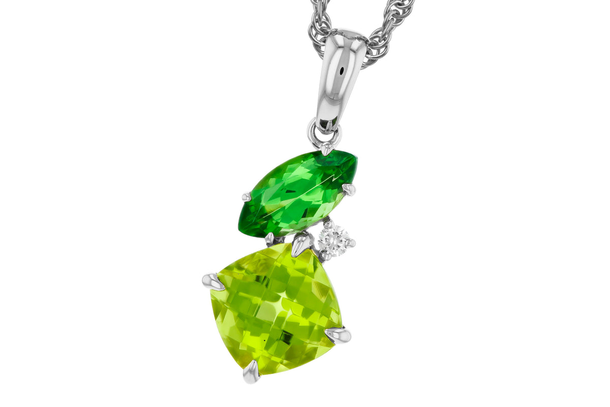 Allison Kaufman Peridot, Tsavorite & Diamond Necklace in 14K White Gold, 2.00 ctw