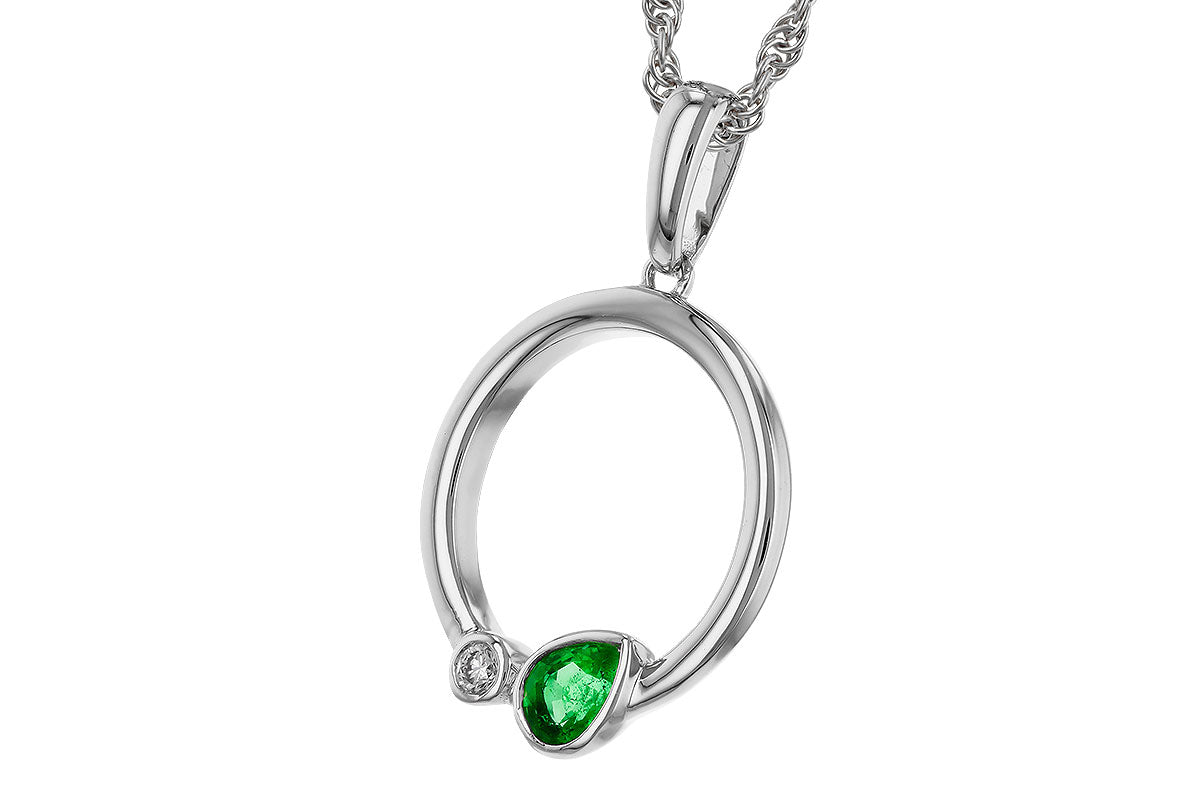 Allison Kaufman Emerald & Diamond Necklace in 14K White Gold, 0.22 ctw, alternate view