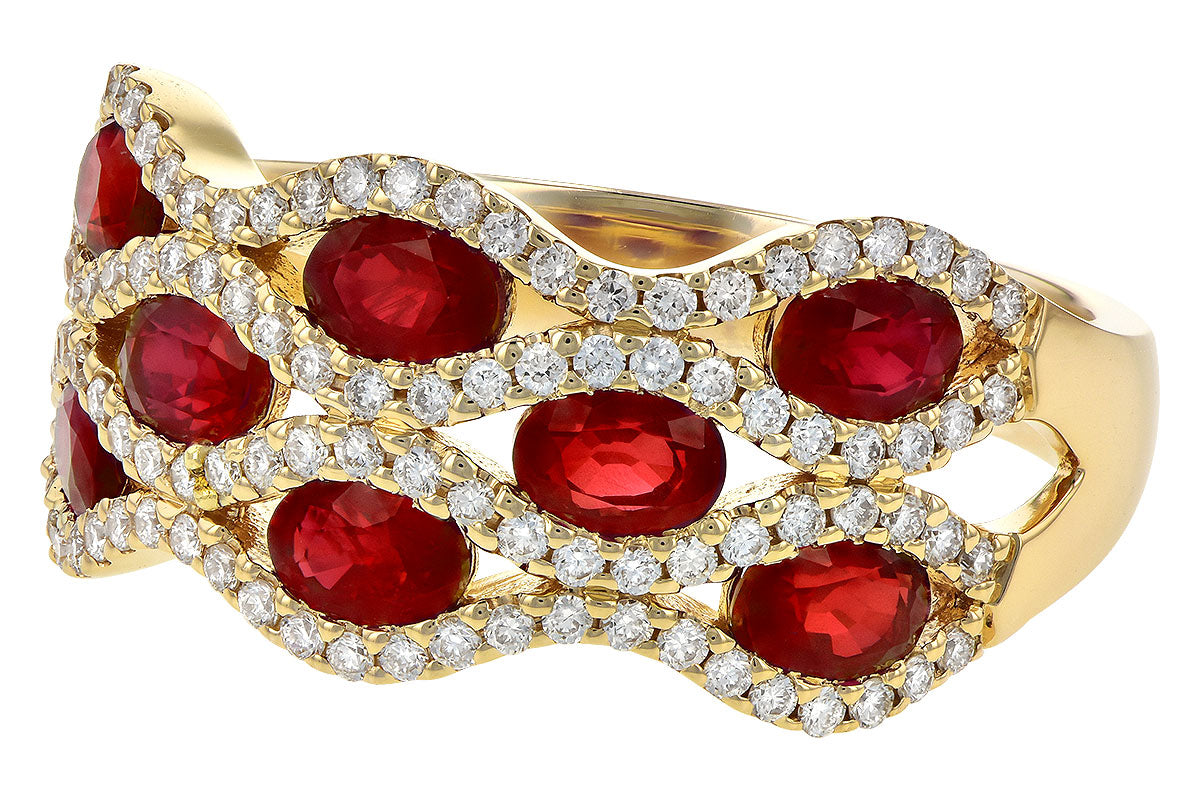 Allison Kaufman Ruby & Diamond Wedding Band in 14K Yellow Gold, 2.18 ctw, alternate view