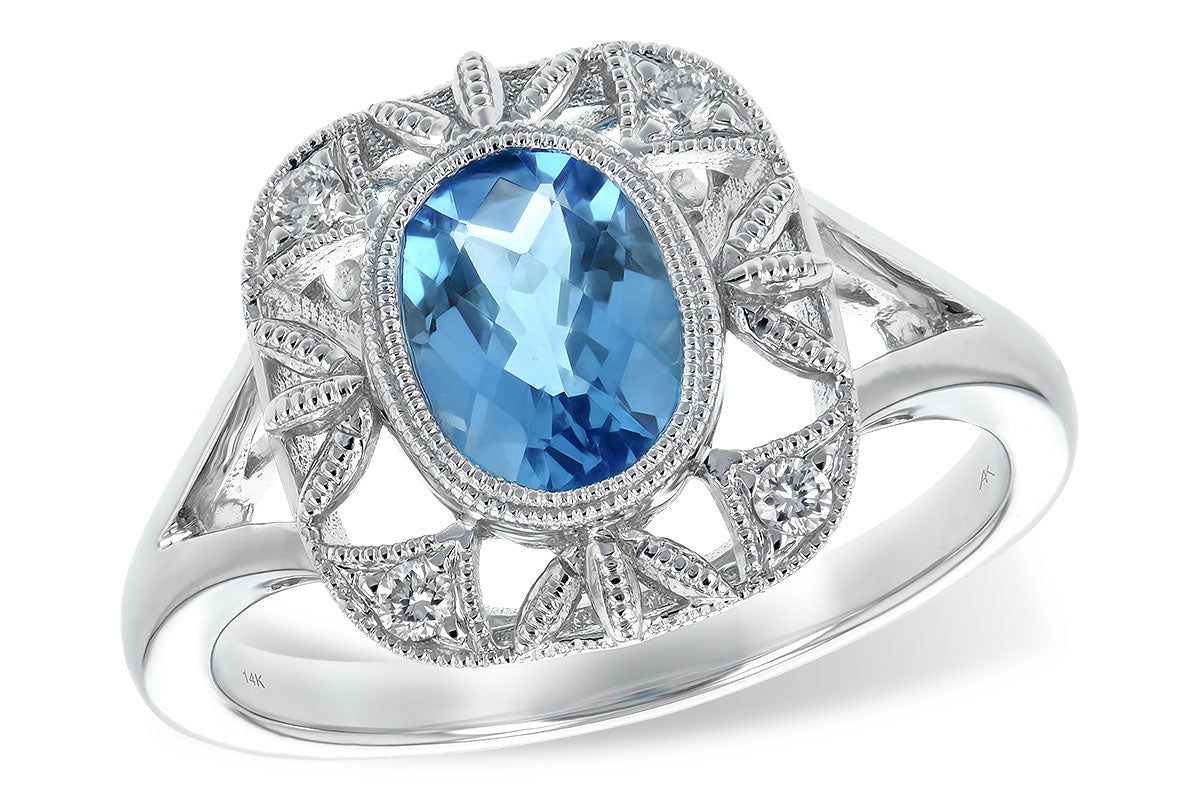 Allison Kaufman Blue Topaz & Diamond Ring in 14K White Gold, 1.30 ctw
