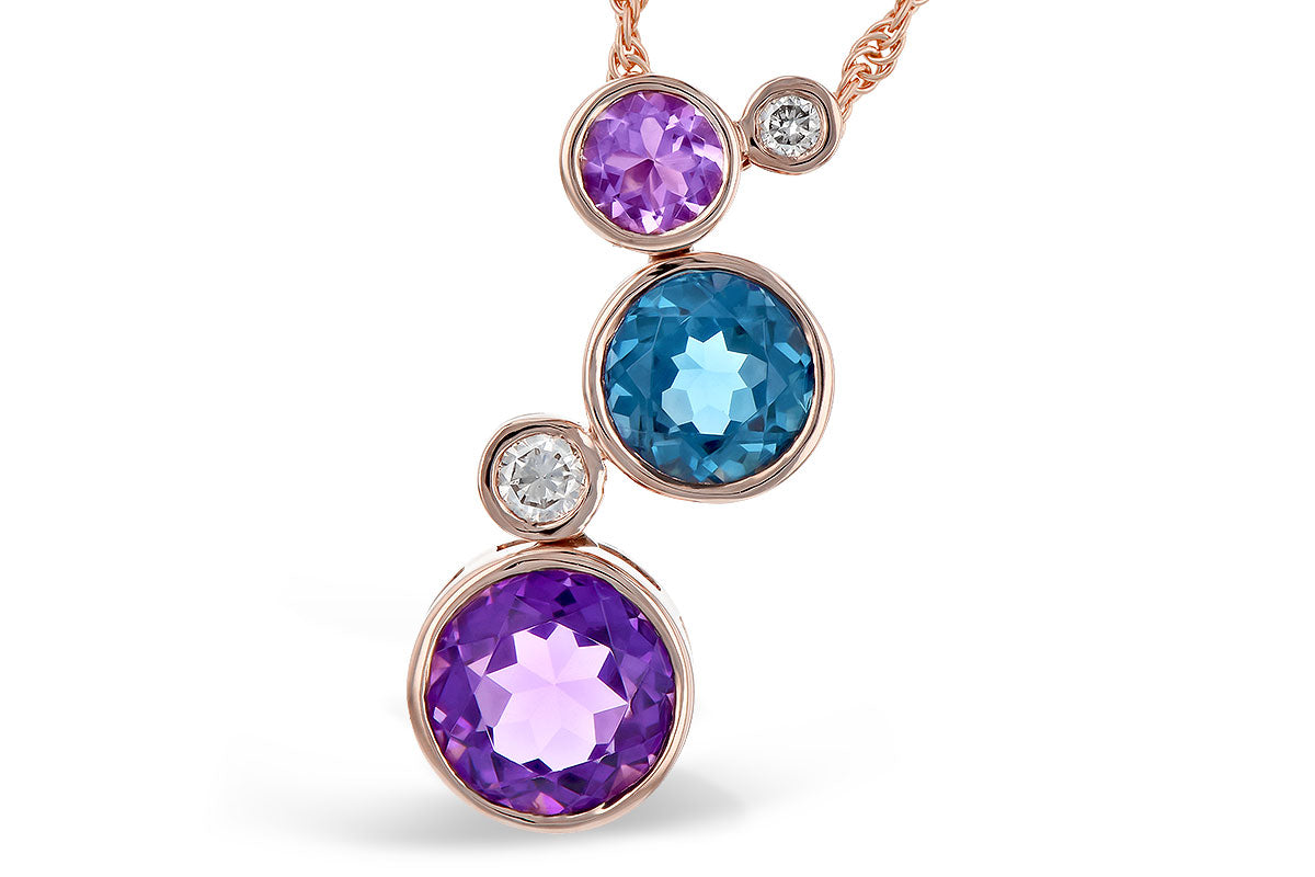 Allison Kaufman Amethyst, Blue Topaz & Diamond Necklace in 14K Rose Gold, 2.28 ctw