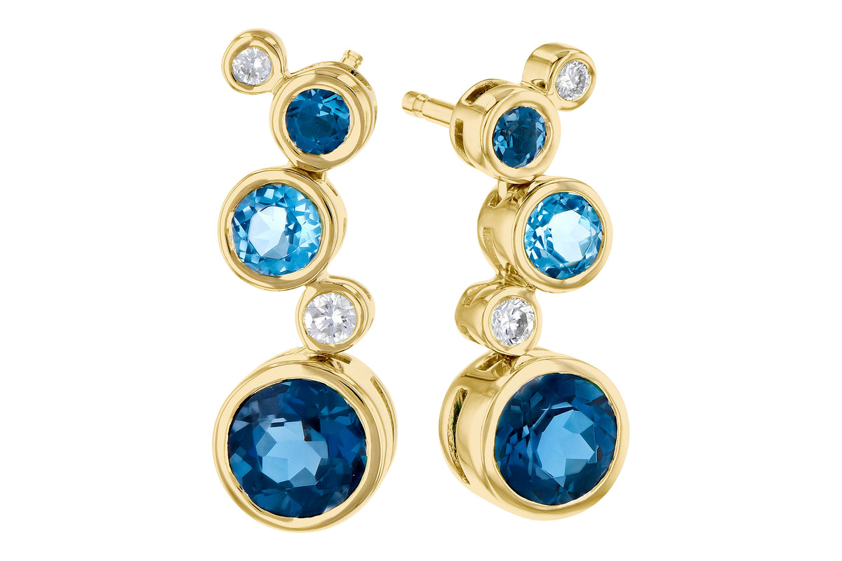 Allison Kaufman Blue Topaz & Diamond Earrings in 14K Yellow Gold, 2.40 ctw