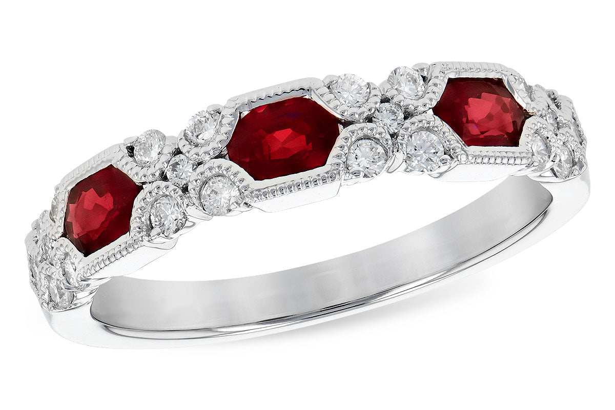 Allison Kaufman Ruby & Diamond Wedding Band in 14K White Gold, 1.00 ctw (W2445)