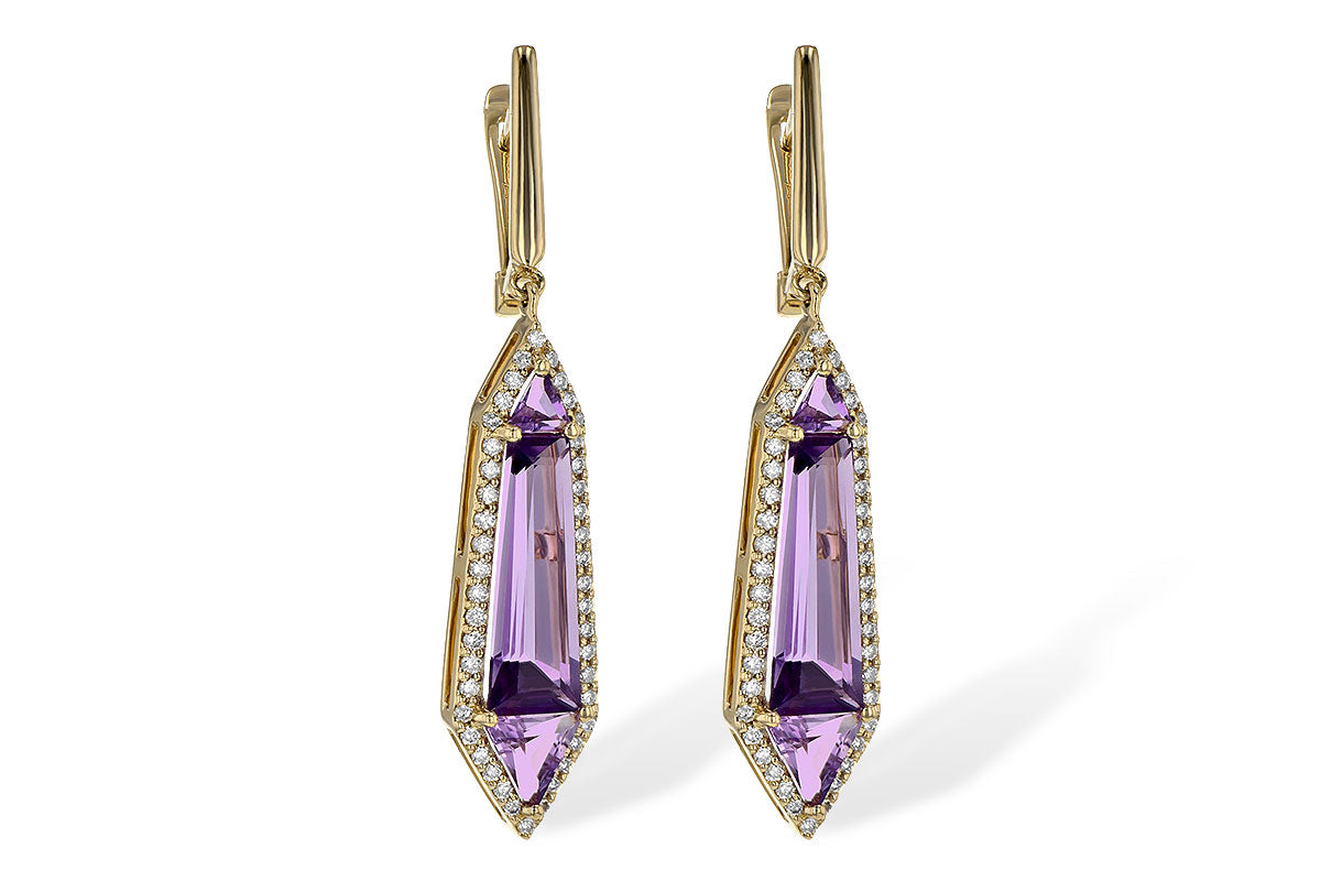 Allison Kaufman Amethyst & Diamond Earrings in 14K Yellow Gold, 4.47 ctw
