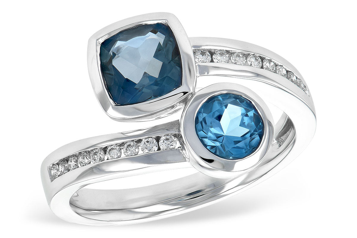 Allison Kaufman Blue Topaz & Diamond Ring in 14K White Gold, 1.70 ctw