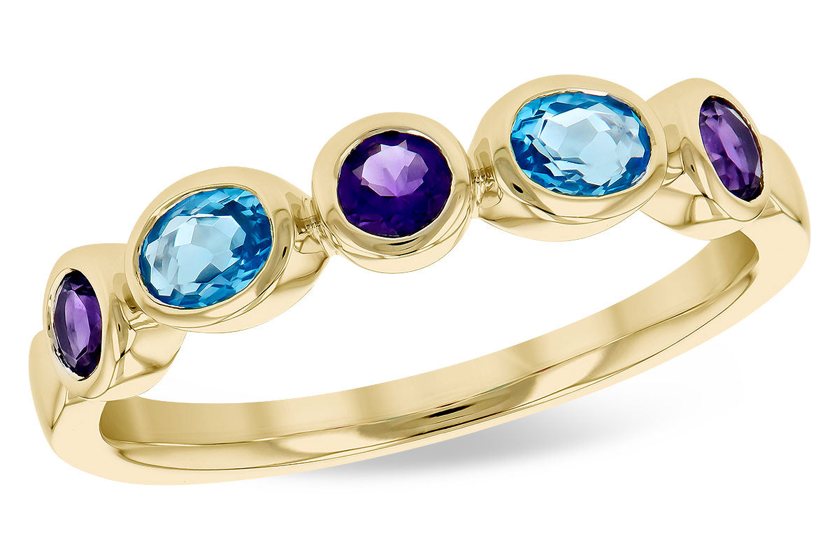 Allison Kaufman Blue Topaz & Amethyst Ring in 14K Yellow Gold, 0.65 ctw