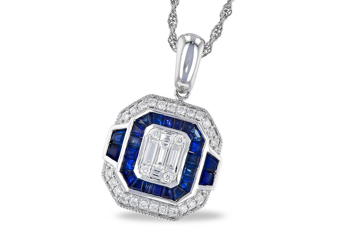 Allison Kaufman Sapphire & Diamond Necklace in 14K White Gold, 1.33 ctw (N8292)