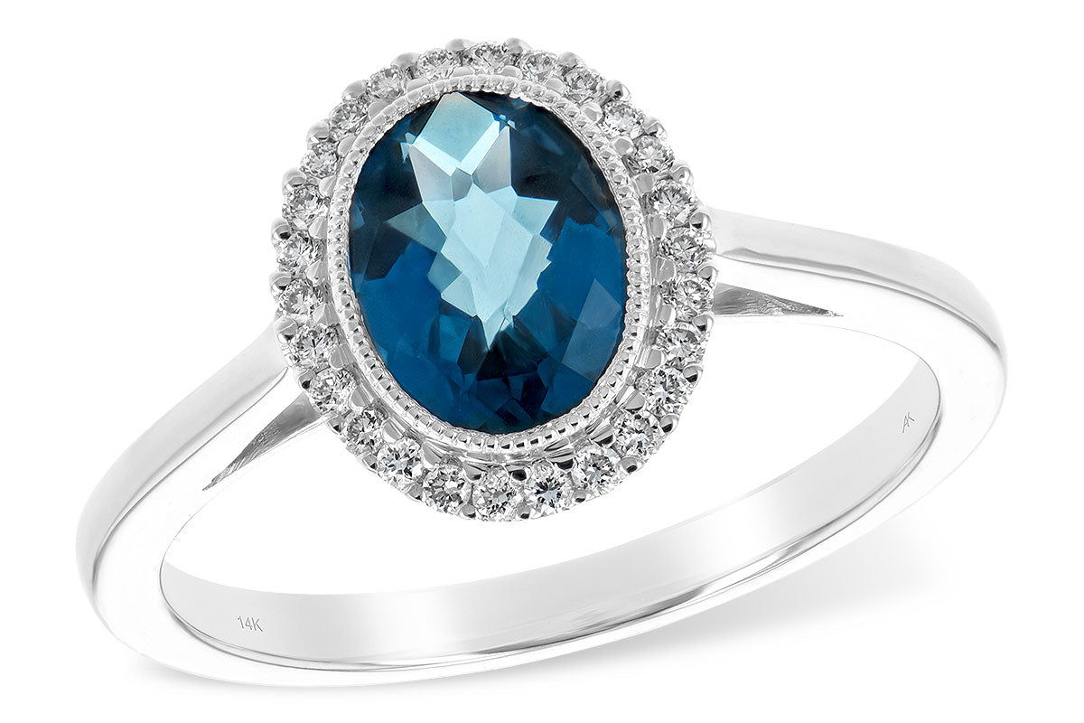 Allison Kaufman London Blue Topaz & Diamond Ring in 14K White Gold, 1.42 ctw